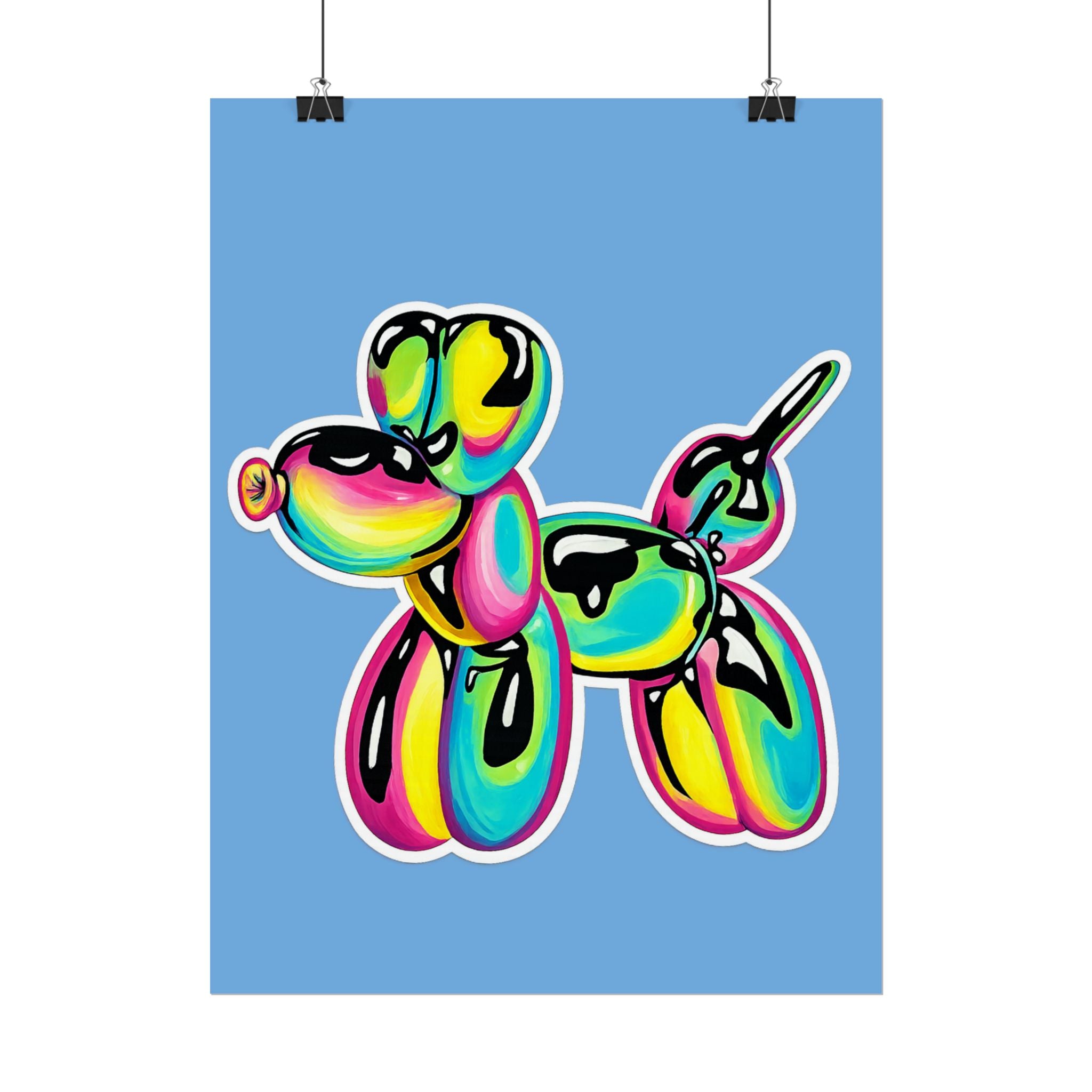 Balloon Dog Poster — Neon Art Print on Blue Background