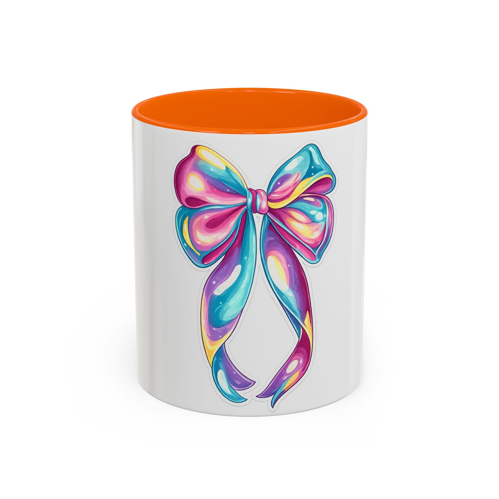 Rainbow Bow Accent Coffee Mug — Colorful Gift Mug for Her