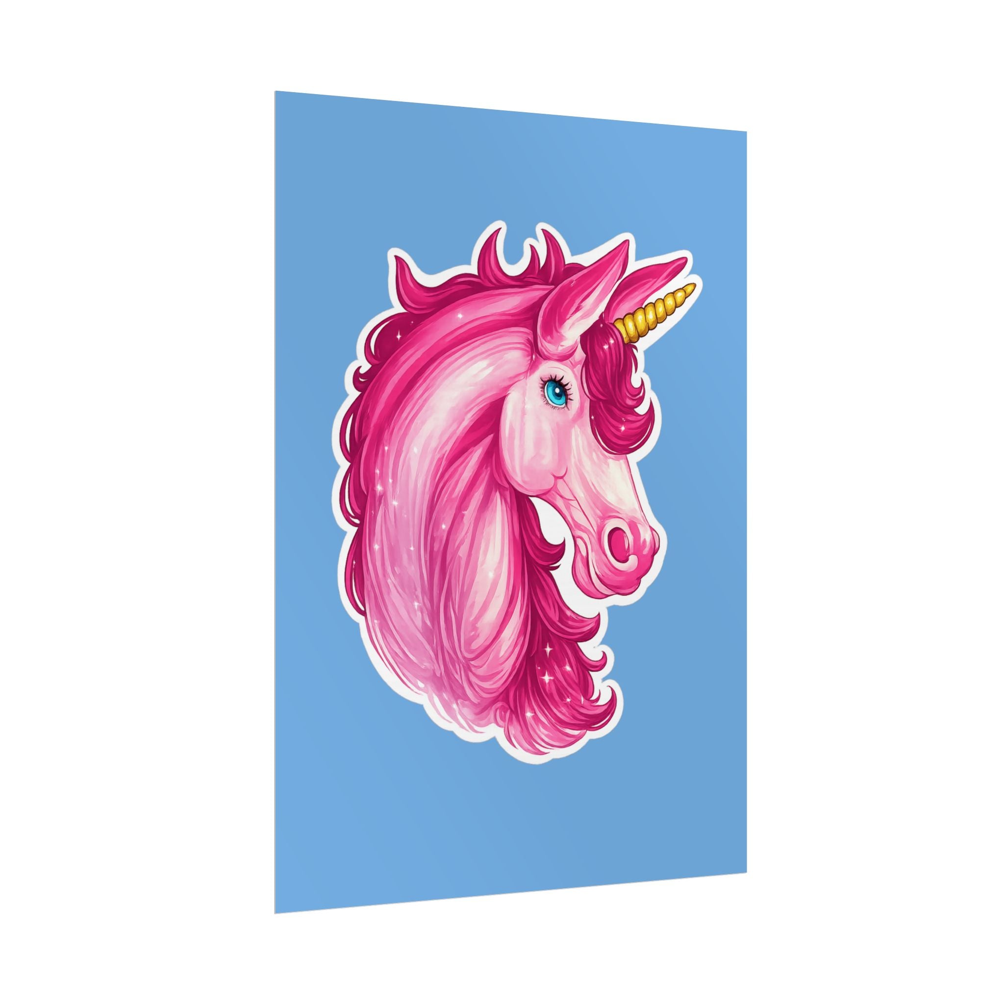 Pink Unicorn Head Rolled Poster — Cute Fantasy Wall Art for Kids' Rooms & Gifts