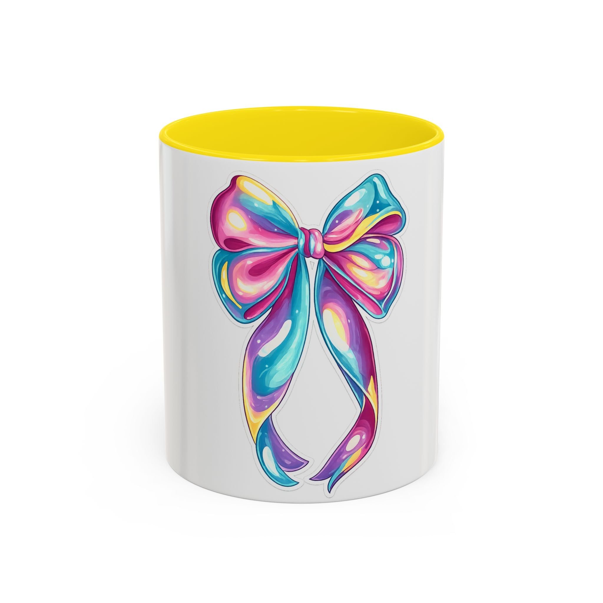 Rainbow Bow Accent Coffee Mug — Colorful Gift Mug for Her