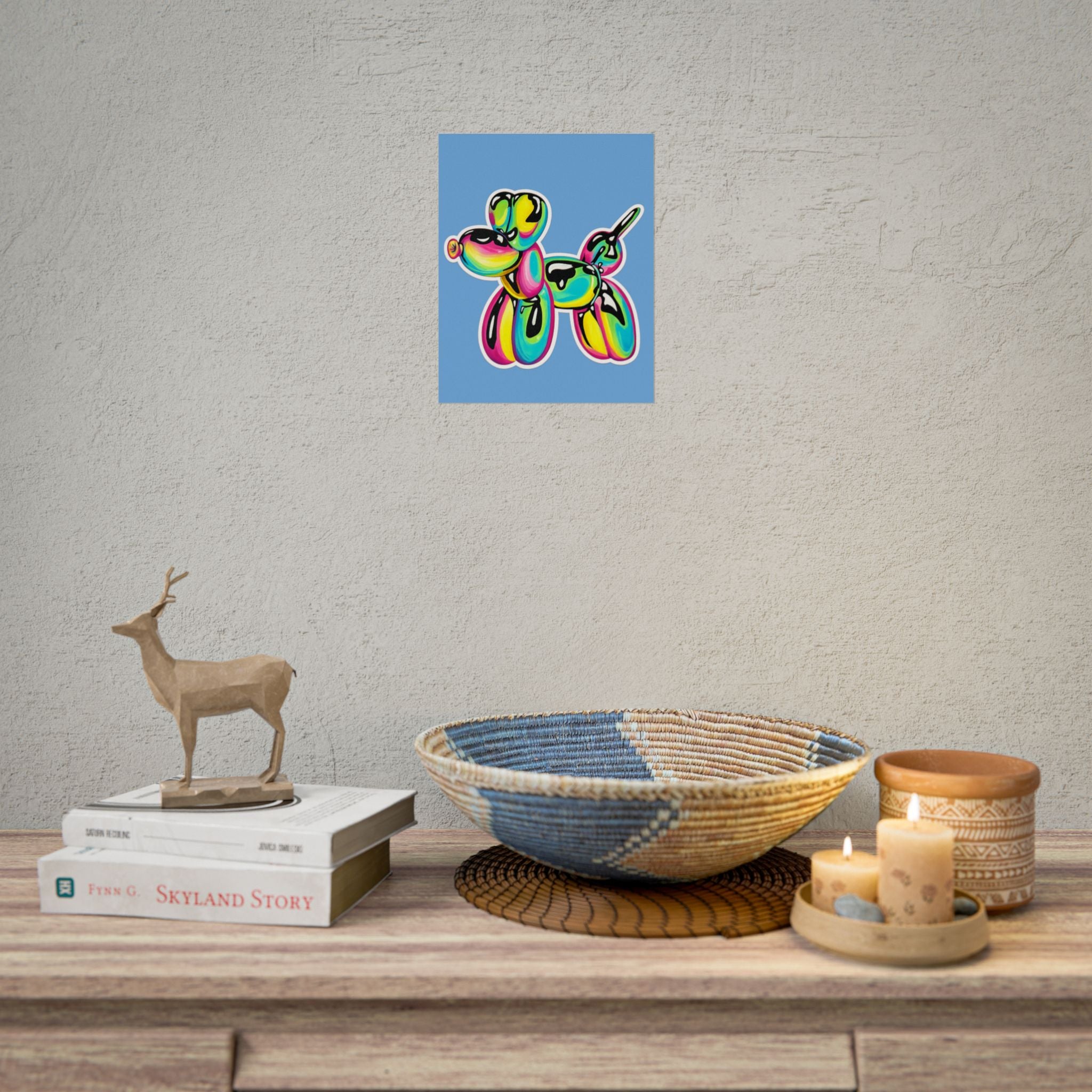 Balloon Dog Poster — Neon Art Print on Blue Background