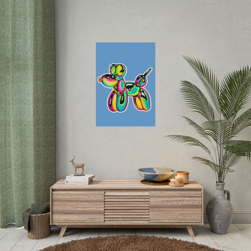 Balloon Dog Poster — Neon Art Print on Blue Background