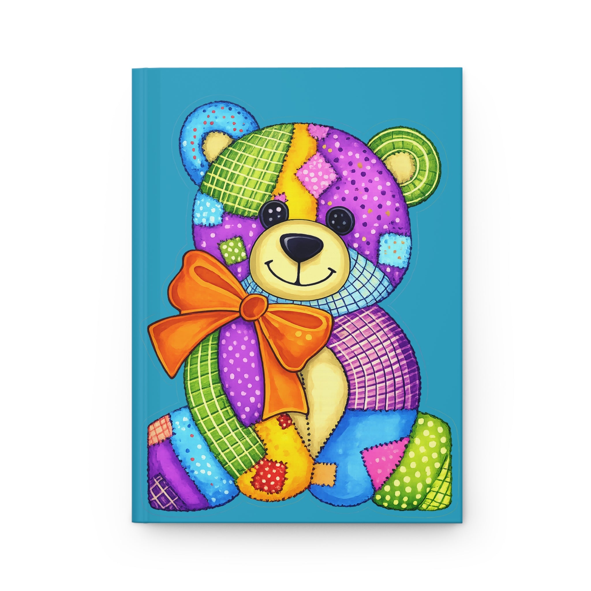 Patchwork Teddy Hardcover Journal – Colorful Cute Bear Notebook for Kids & Baby Shower Gift