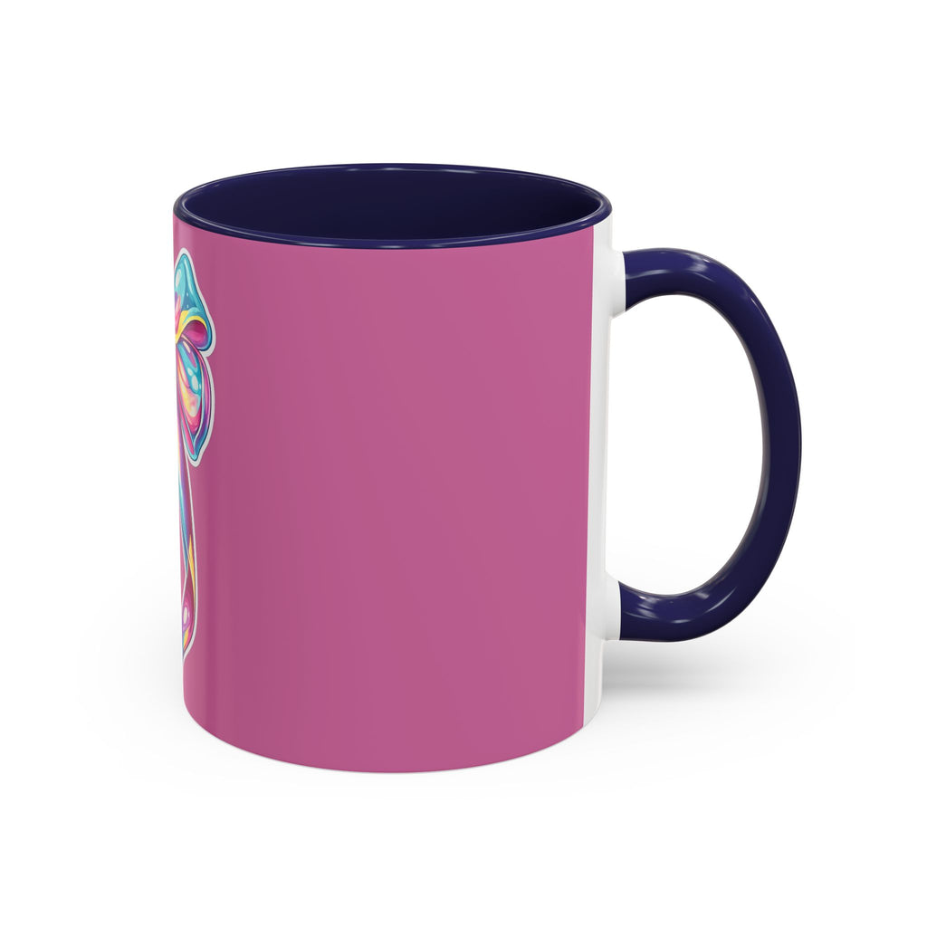 Pink Accent Coffee Mug with Rainbow Bow – Cute Gift Mug for Her