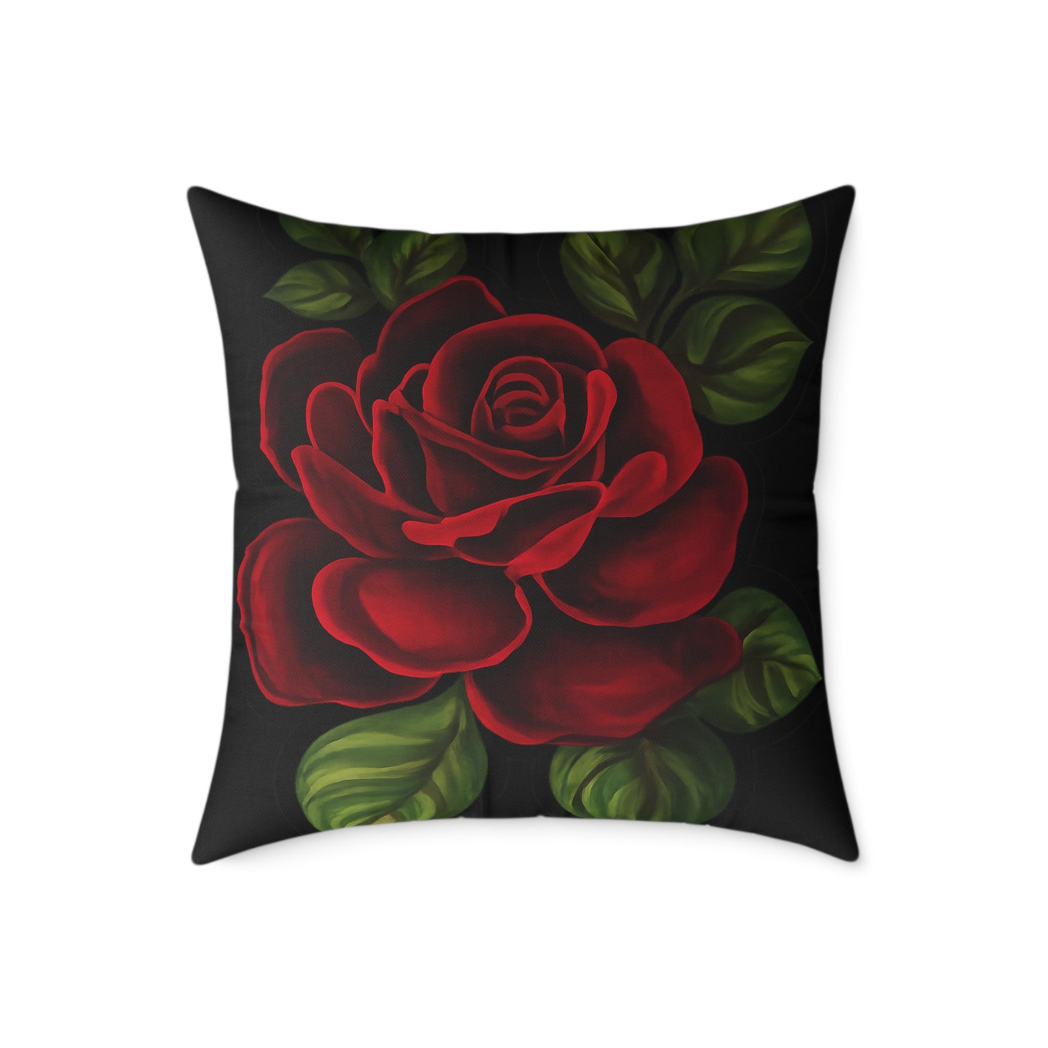 Red Rose Floral Throw Pillow — Square Canvas Decorative Pillow
