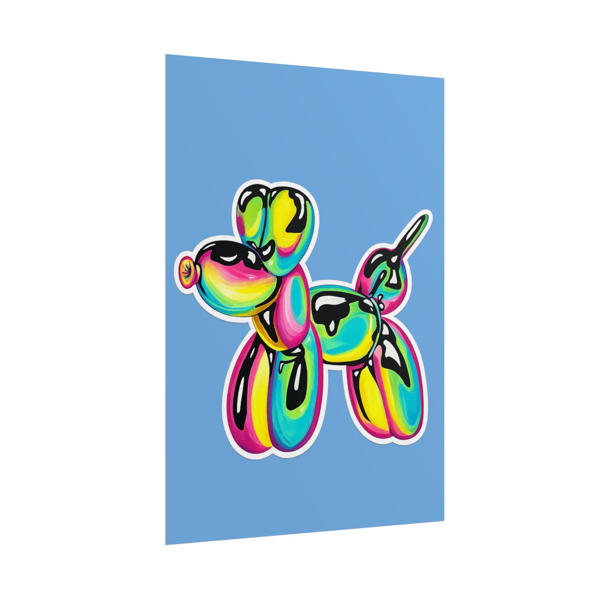Balloon Dog Poster — Neon Art Print on Blue Background