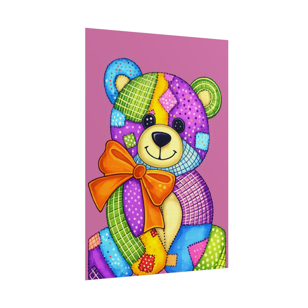 Colorful Patchwork Teddy Bear Poster — Cute Nursery Wall Art