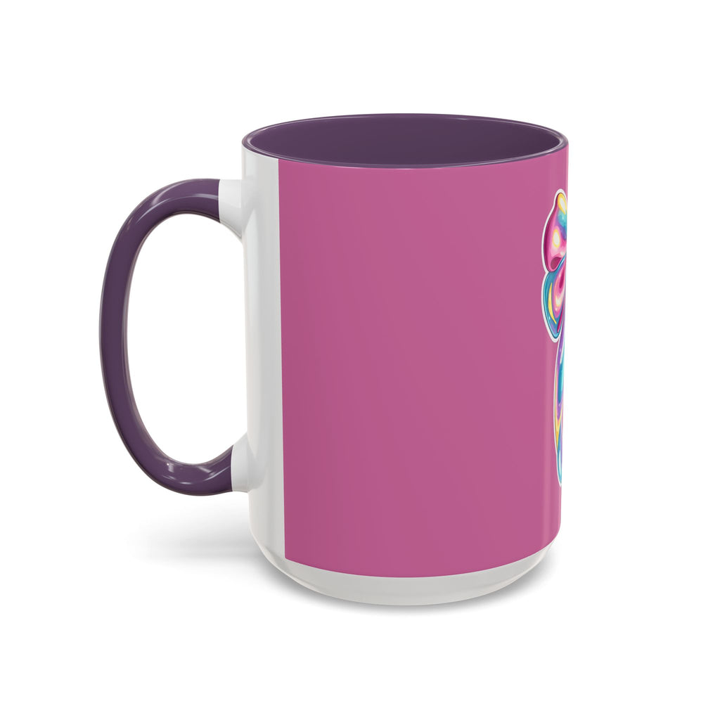 Pink Accent Coffee Mug with Rainbow Bow – Cute Gift Mug for Her
