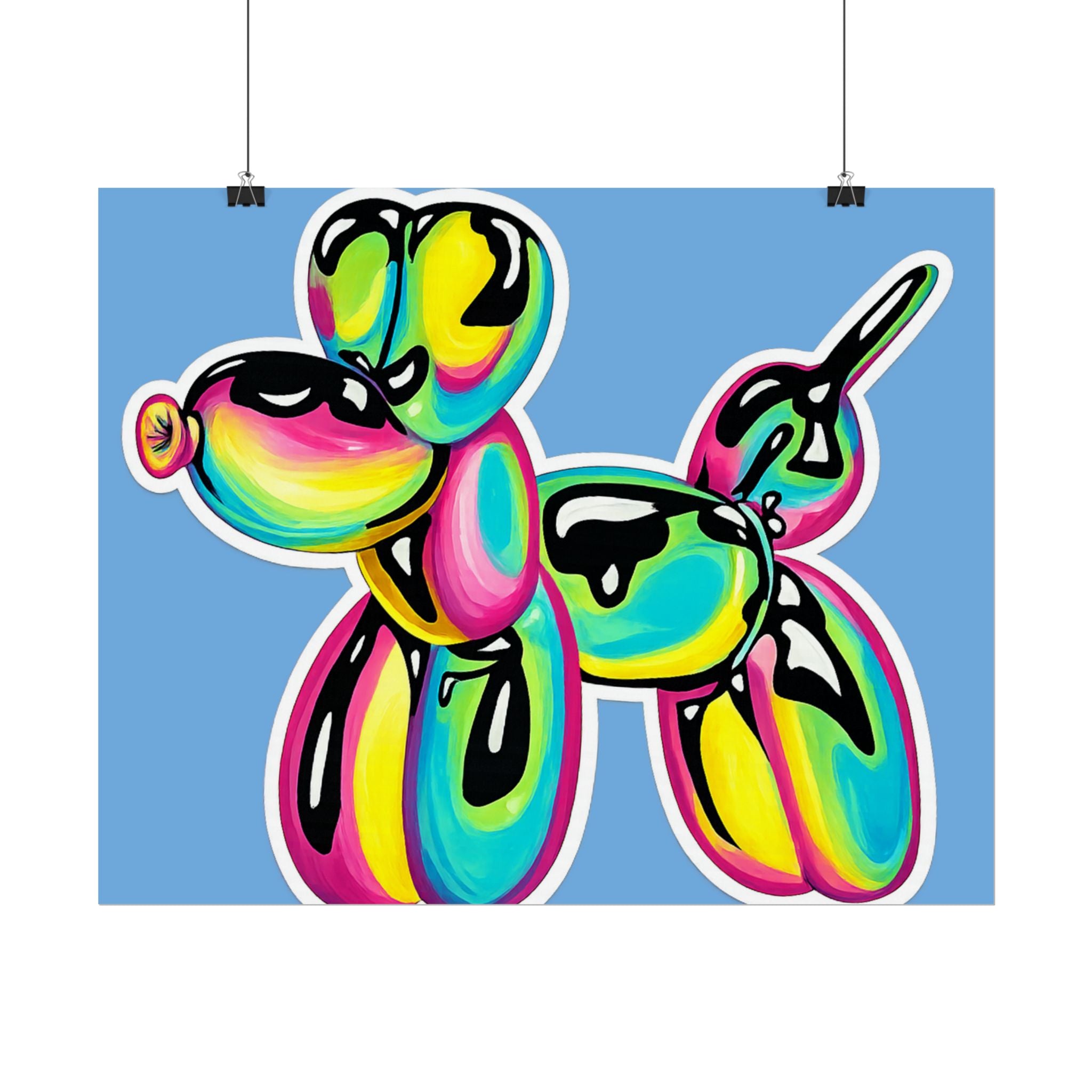 Balloon Dog Poster — Neon Art Print on Blue Background