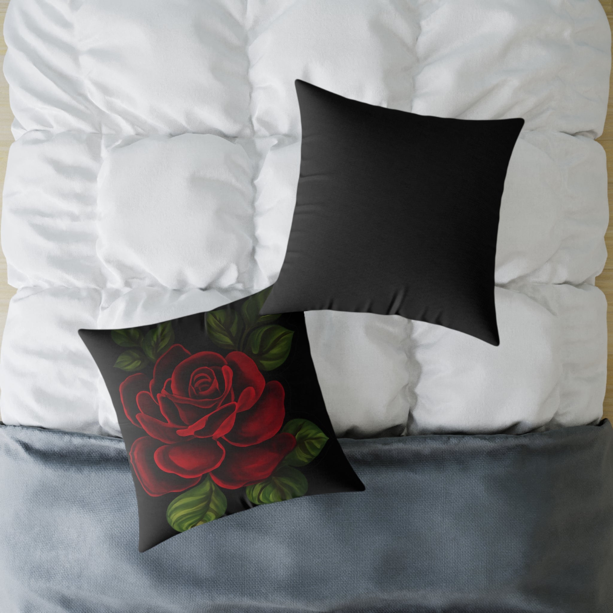 Red Rose Floral Throw Pillow — Square Canvas Decorative Pillow