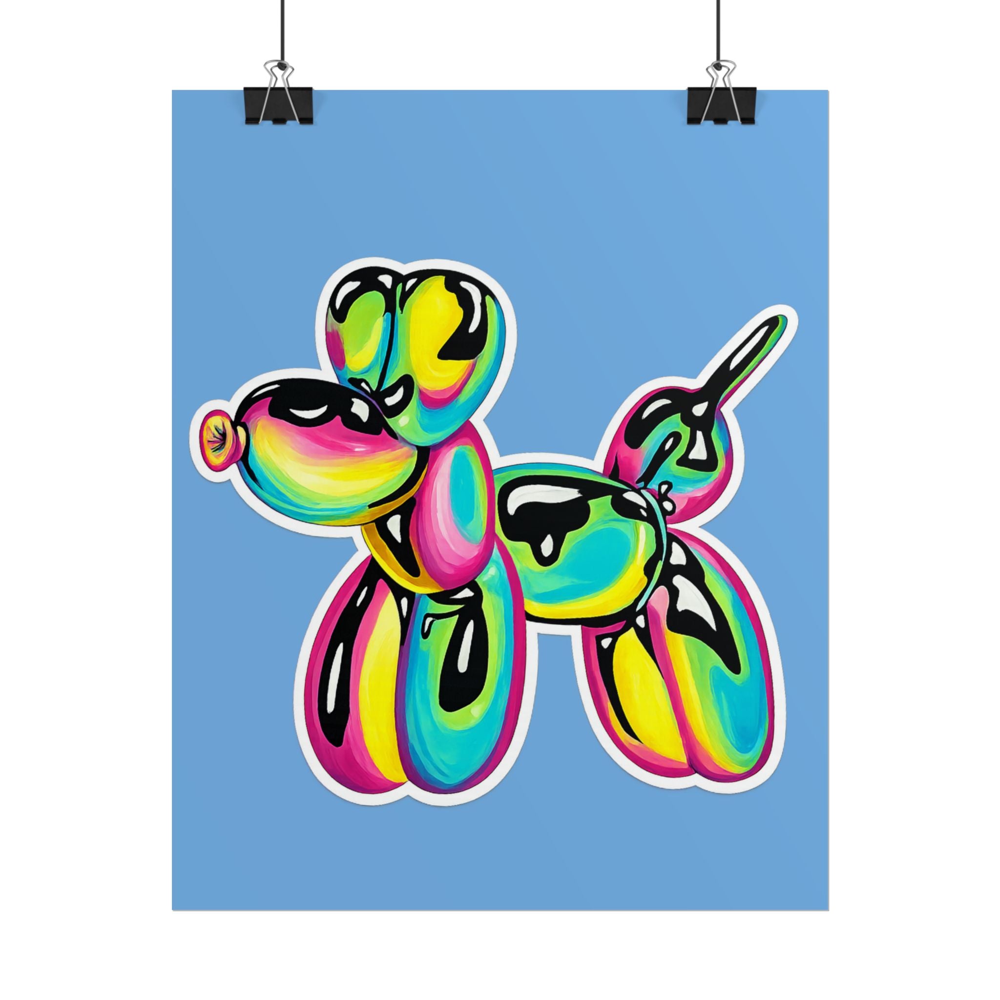Balloon Dog Poster — Neon Art Print on Blue Background