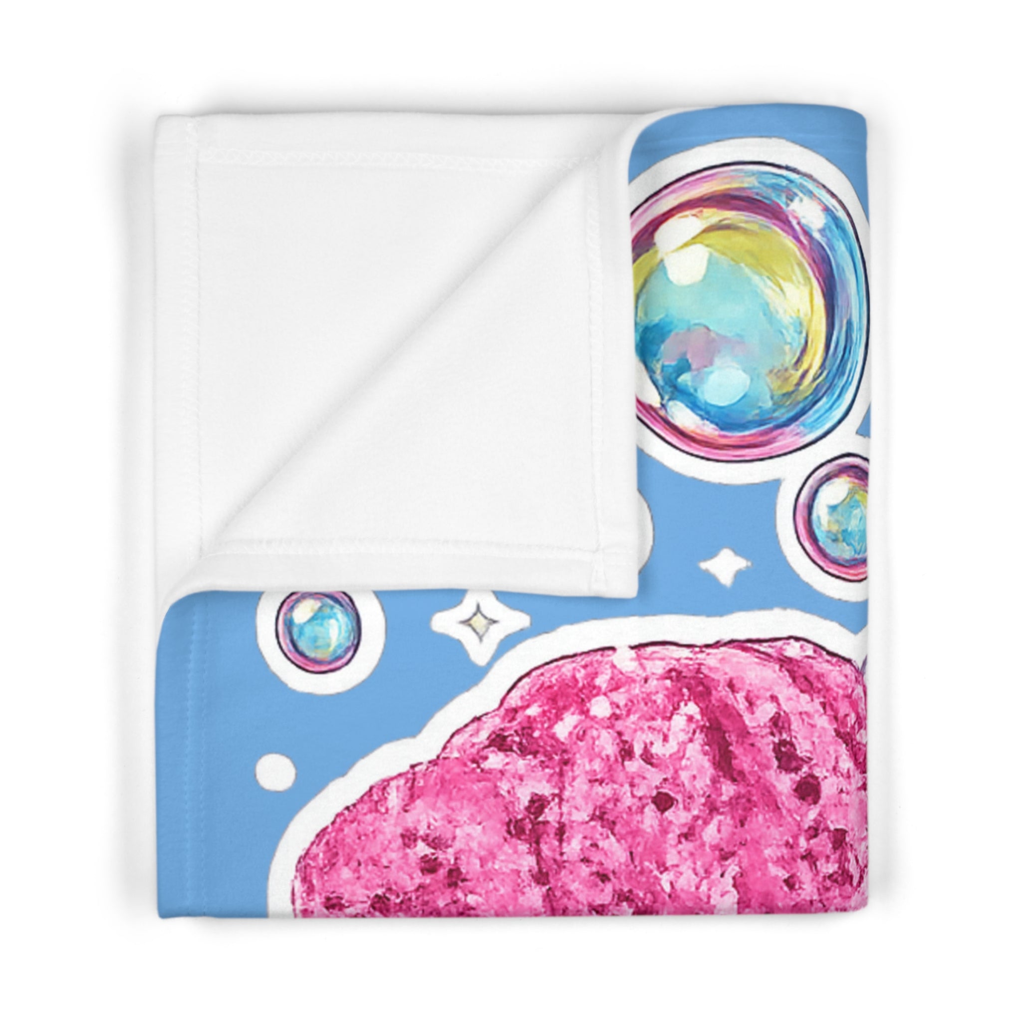 Rubber Duck Bath Time Baby Blanket — Plush Fleece with Bubbles & Pink Towel Design