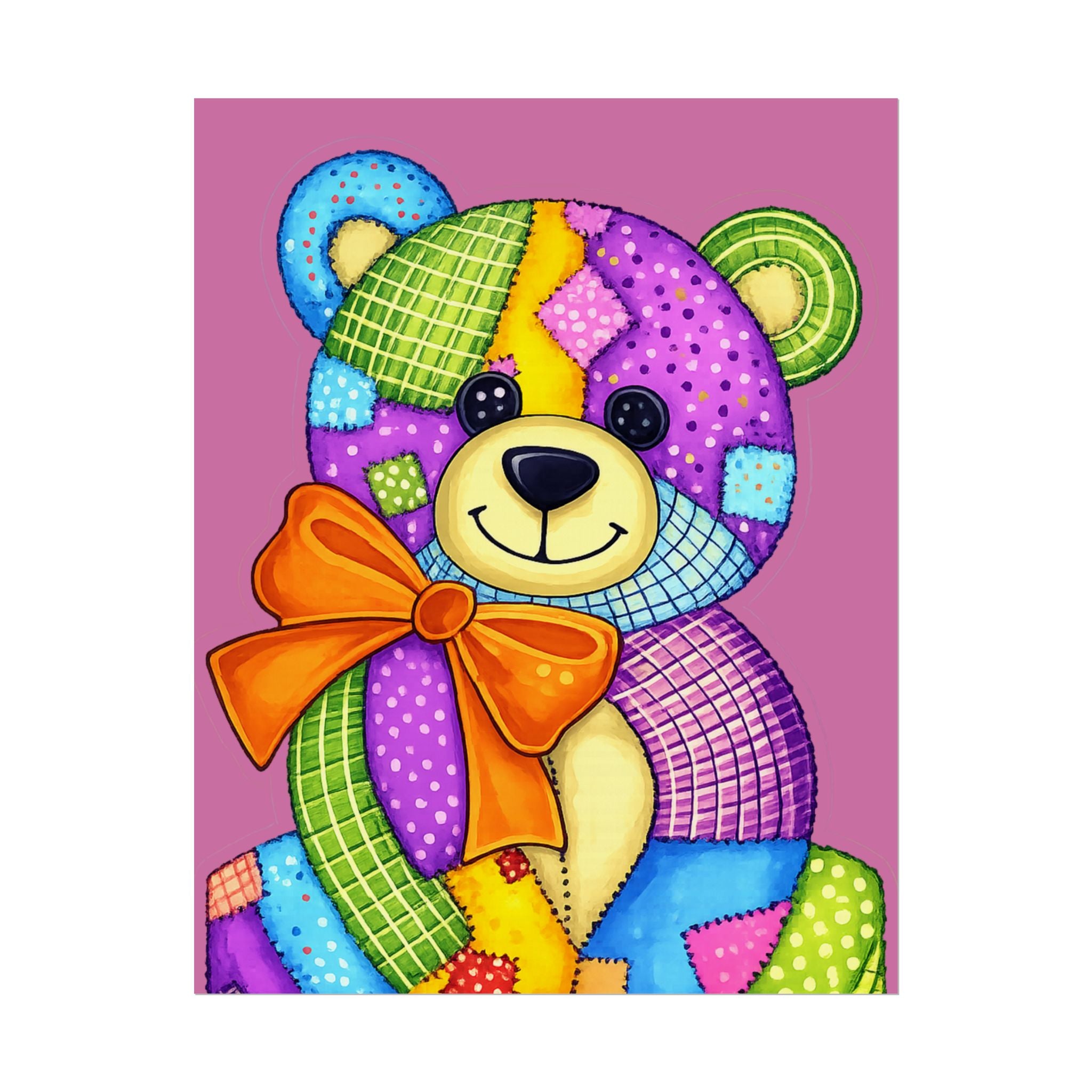 Colorful Patchwork Teddy Bear Poster — Cute Nursery Wall Art
