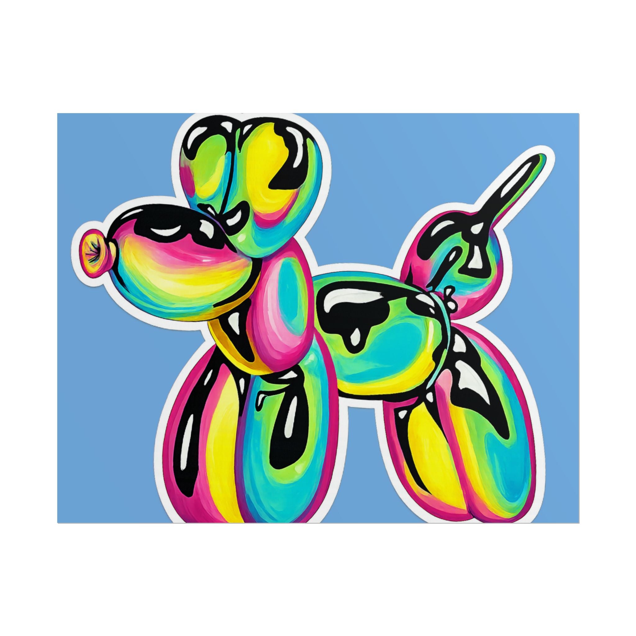 Balloon Dog Poster — Neon Art Print on Blue Background