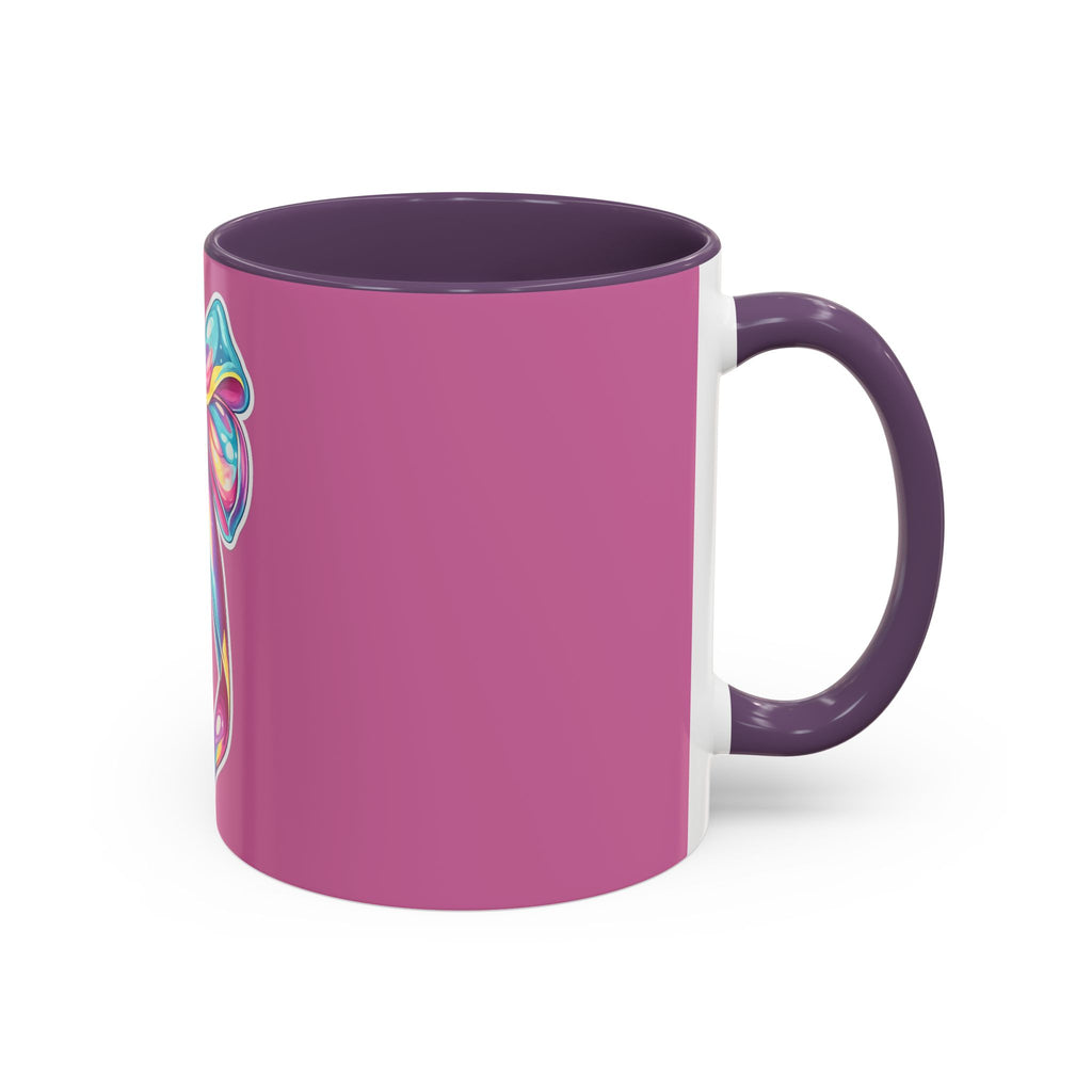 Pink Accent Coffee Mug with Rainbow Bow – Cute Gift Mug for Her