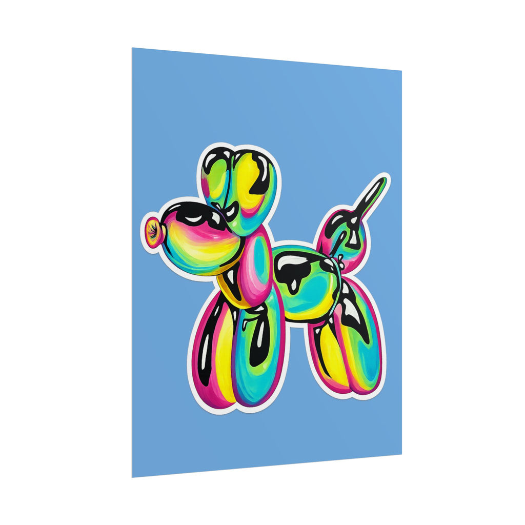 Balloon Dog Poster — Neon Art Print on Blue Background