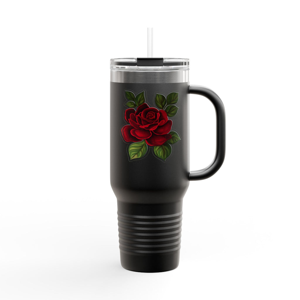 40oz Insulated Travel Mug with Red Rose Design