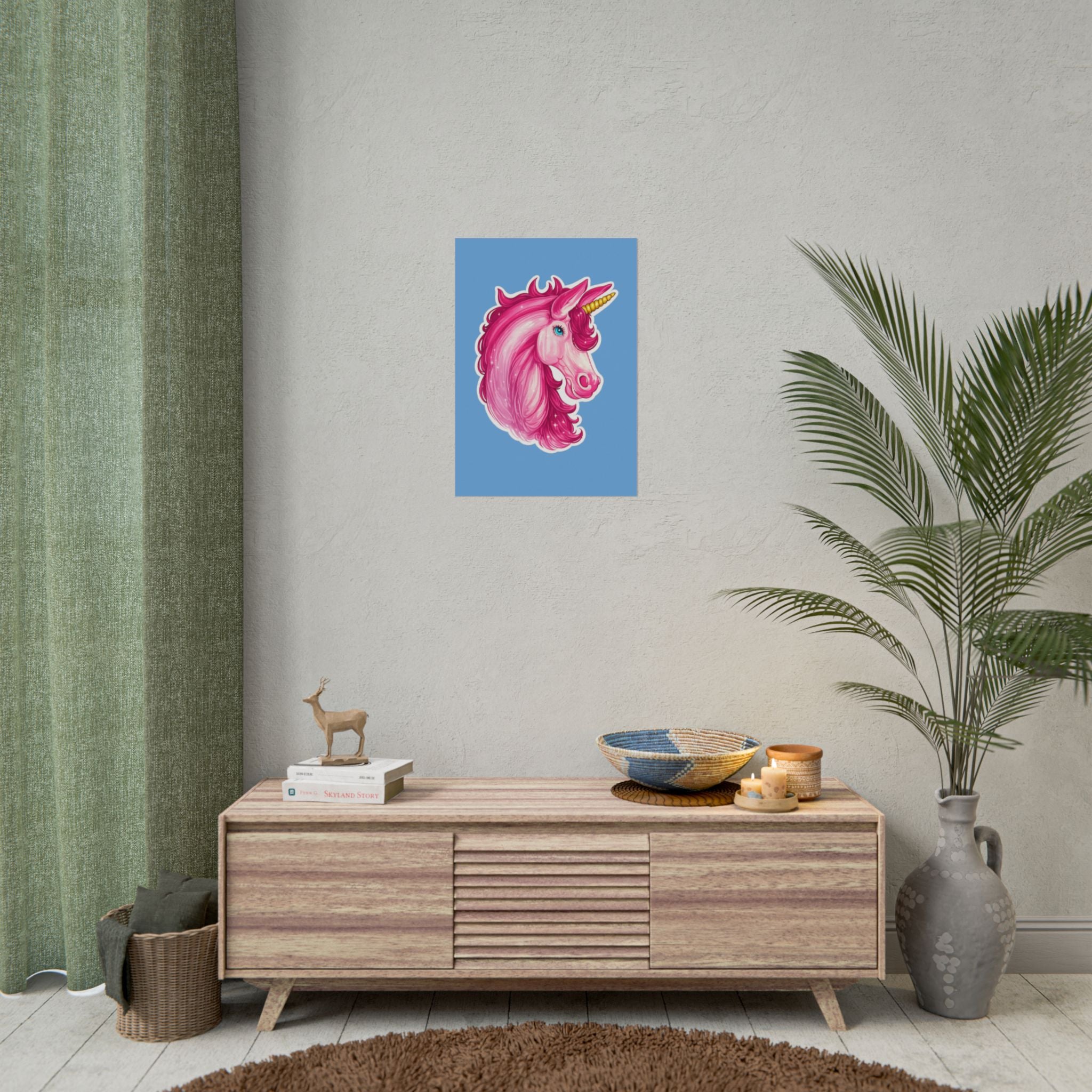 Pink Unicorn Head Rolled Poster — Cute Fantasy Wall Art for Kids' Rooms & Gifts