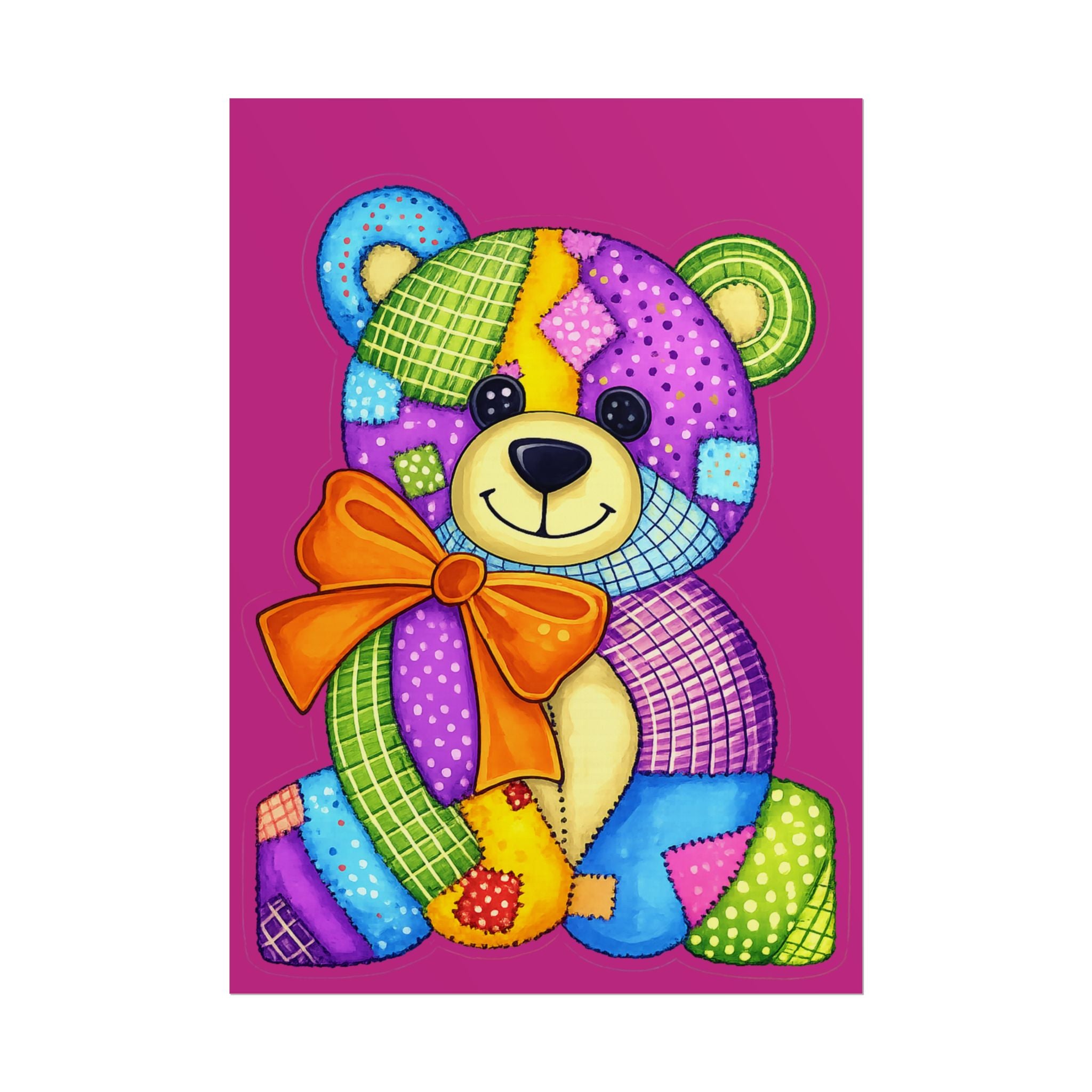 Teddy Bear Patchwork Rolled Poster – Colorful Nursery Wall Art for Kids, Baby Shower Gift
