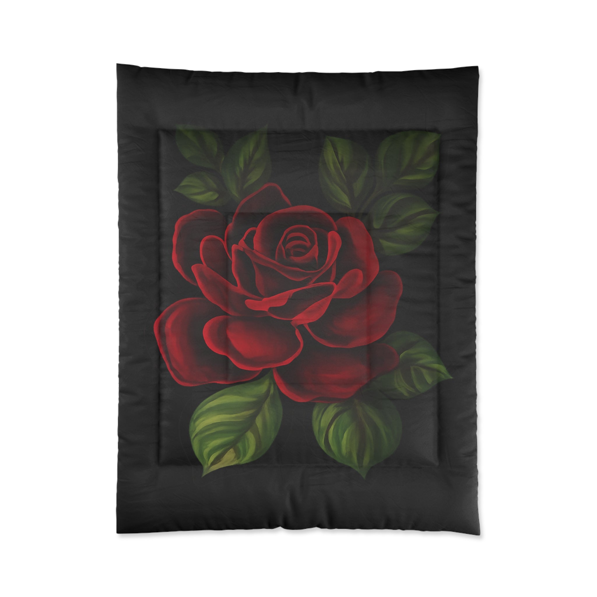 Red Rose Comforter – Bold Floral Bedding, Black & Scarlet Bedroom Decor