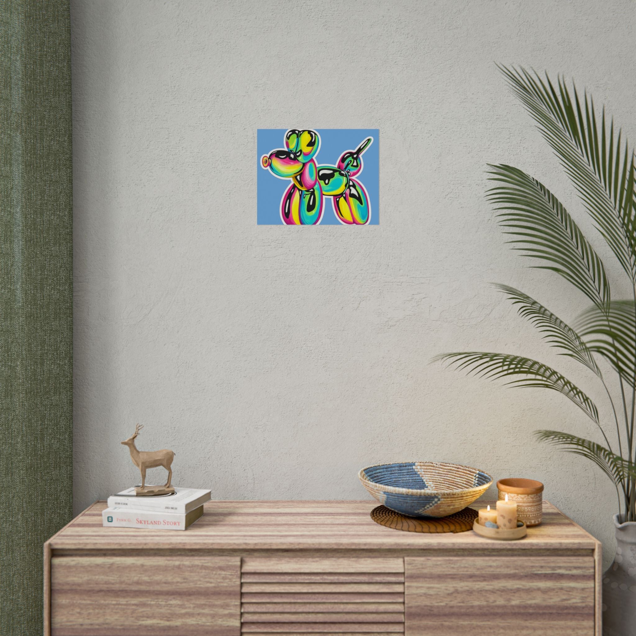 Balloon Dog Poster — Neon Art Print on Blue Background