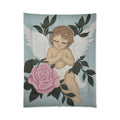 Angel Cherub Comforter with Pink Rose – Vintage Nursery Bedding, Prayerful Cherub Design