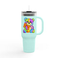 40oz Insulated Travel Mug — Colorful Patchwork Teddy Bear Design