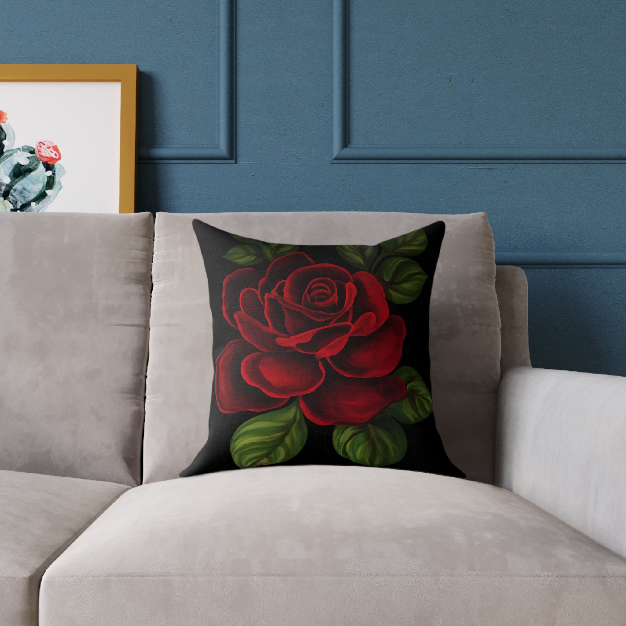 Red Rose Floral Throw Pillow — Square Canvas Decorative Pillow