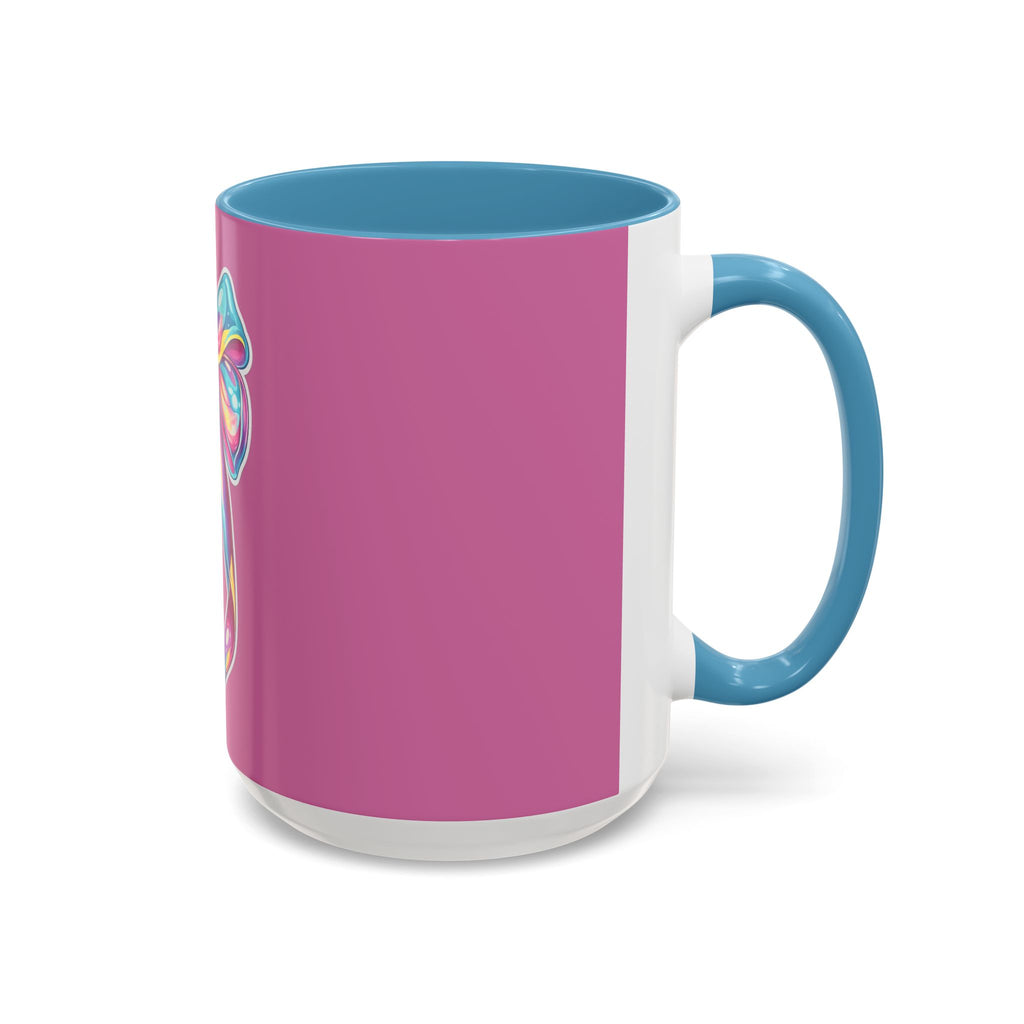 Pink Accent Coffee Mug with Rainbow Bow – Cute Gift Mug for Her