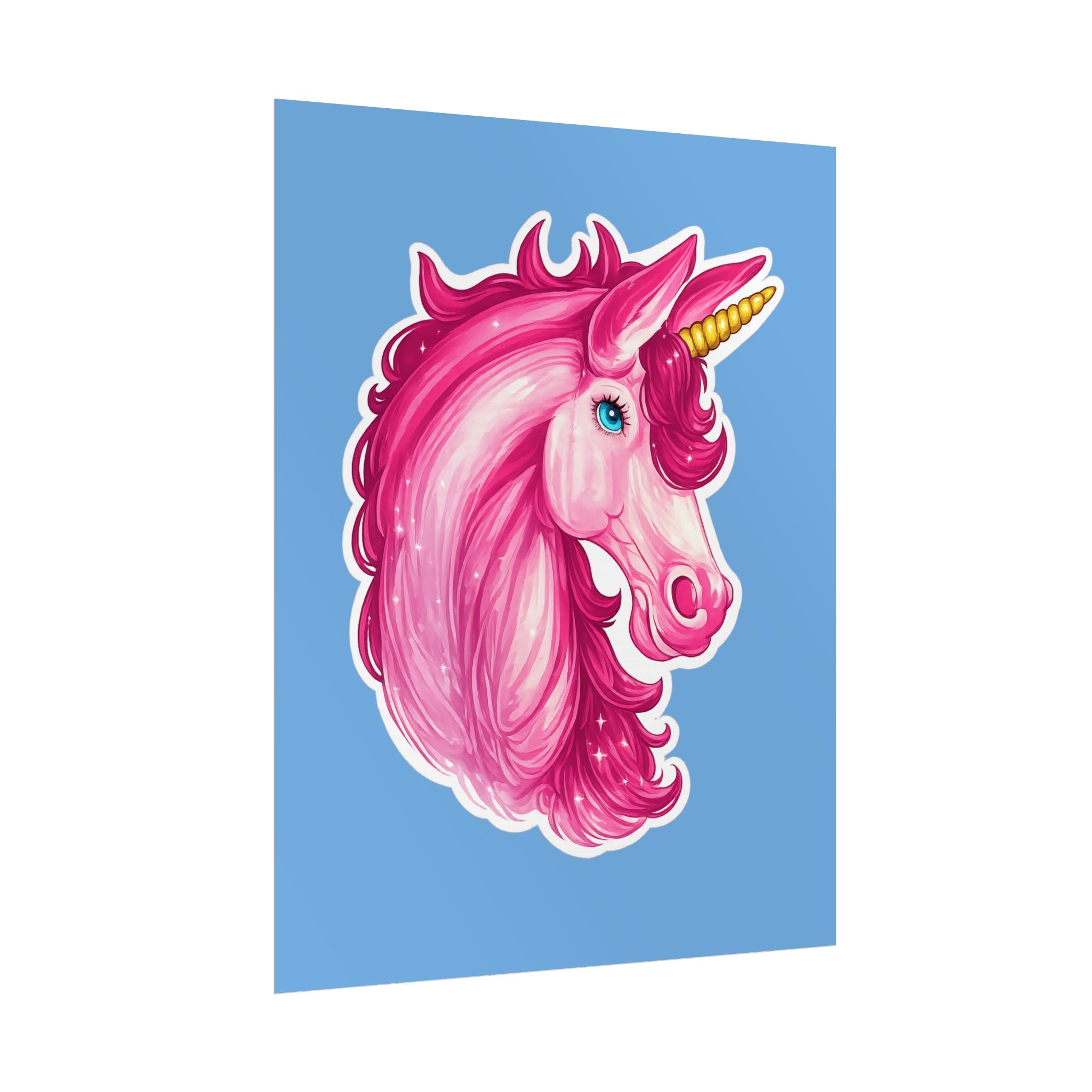 Pink Unicorn Head Rolled Poster — Cute Fantasy Wall Art for Kids' Rooms & Gifts