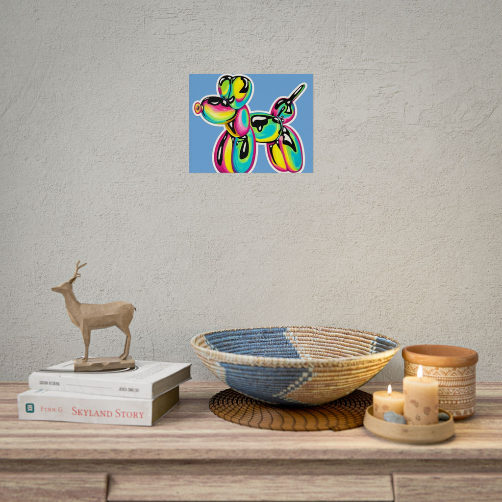 Balloon Dog Poster — Neon Art Print on Blue Background