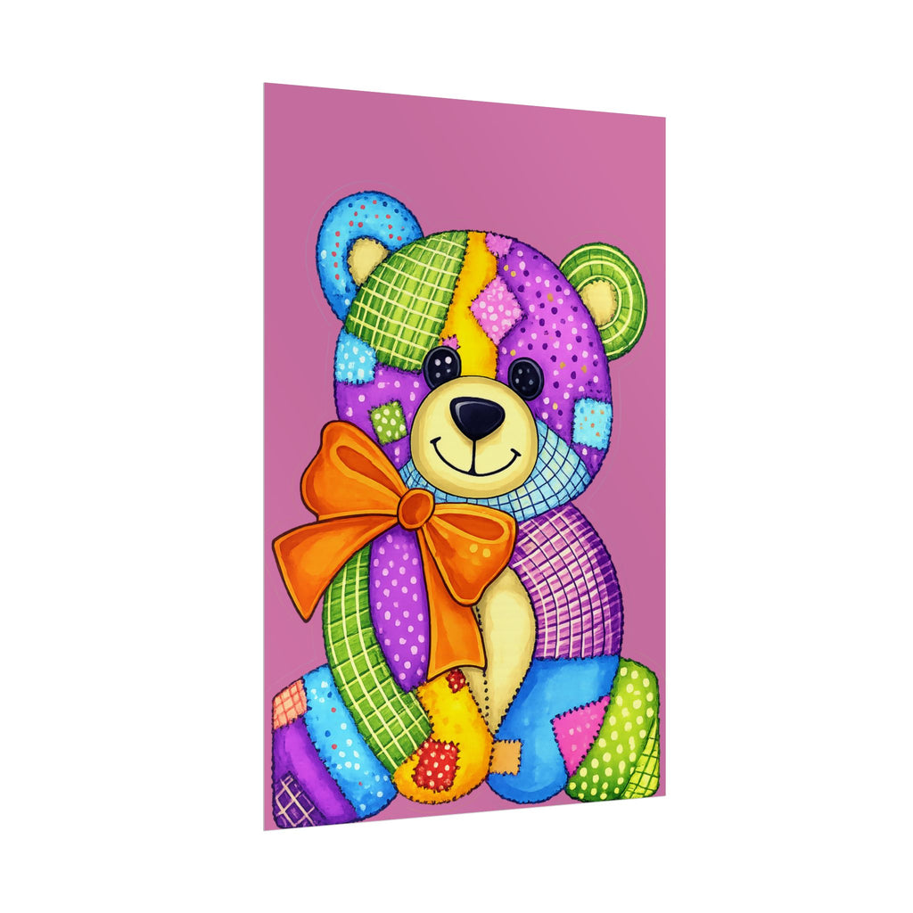 Colorful Patchwork Teddy Bear Poster — Cute Nursery Wall Art