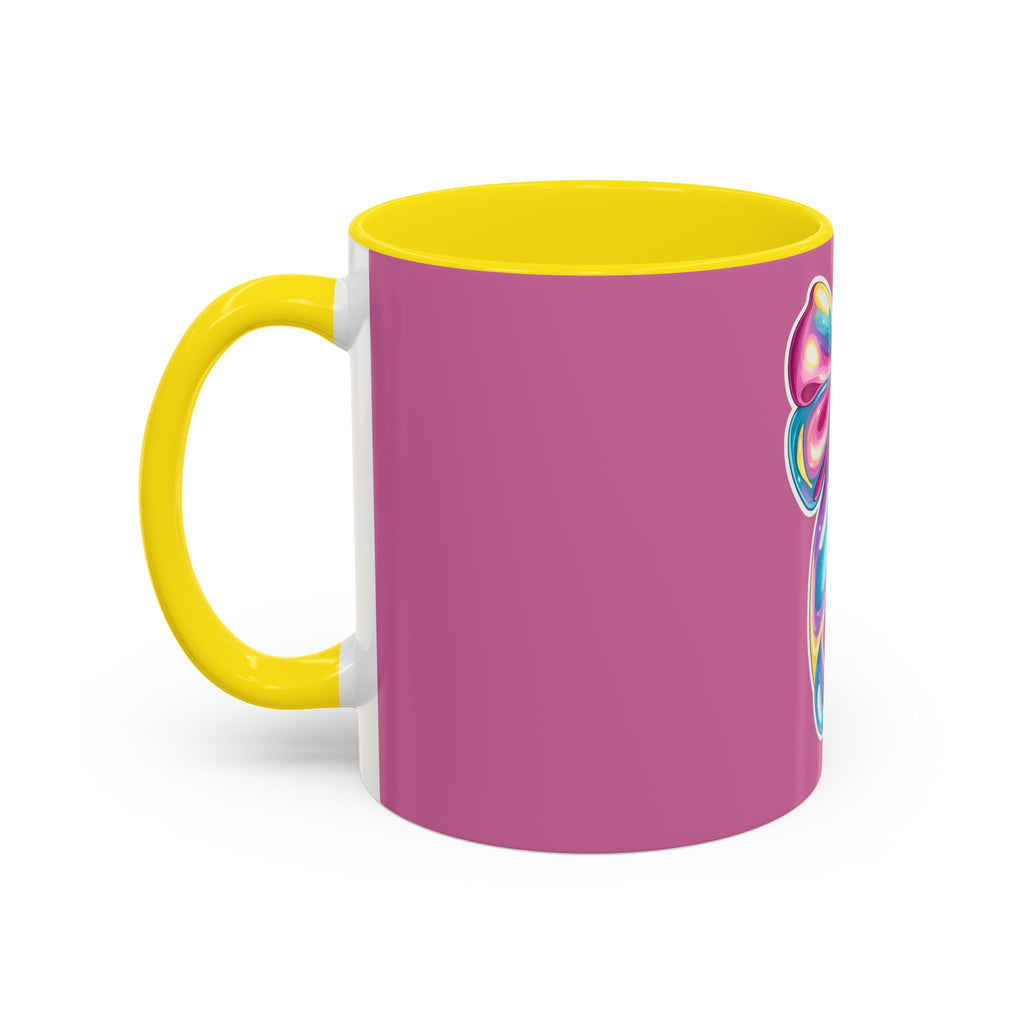 Pink Accent Coffee Mug with Rainbow Bow – Cute Gift Mug for Her