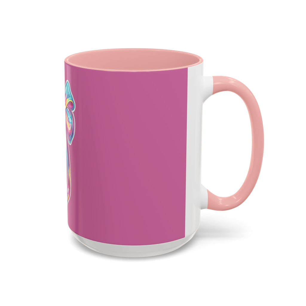 Pink Accent Coffee Mug with Rainbow Bow – Cute Gift Mug for Her