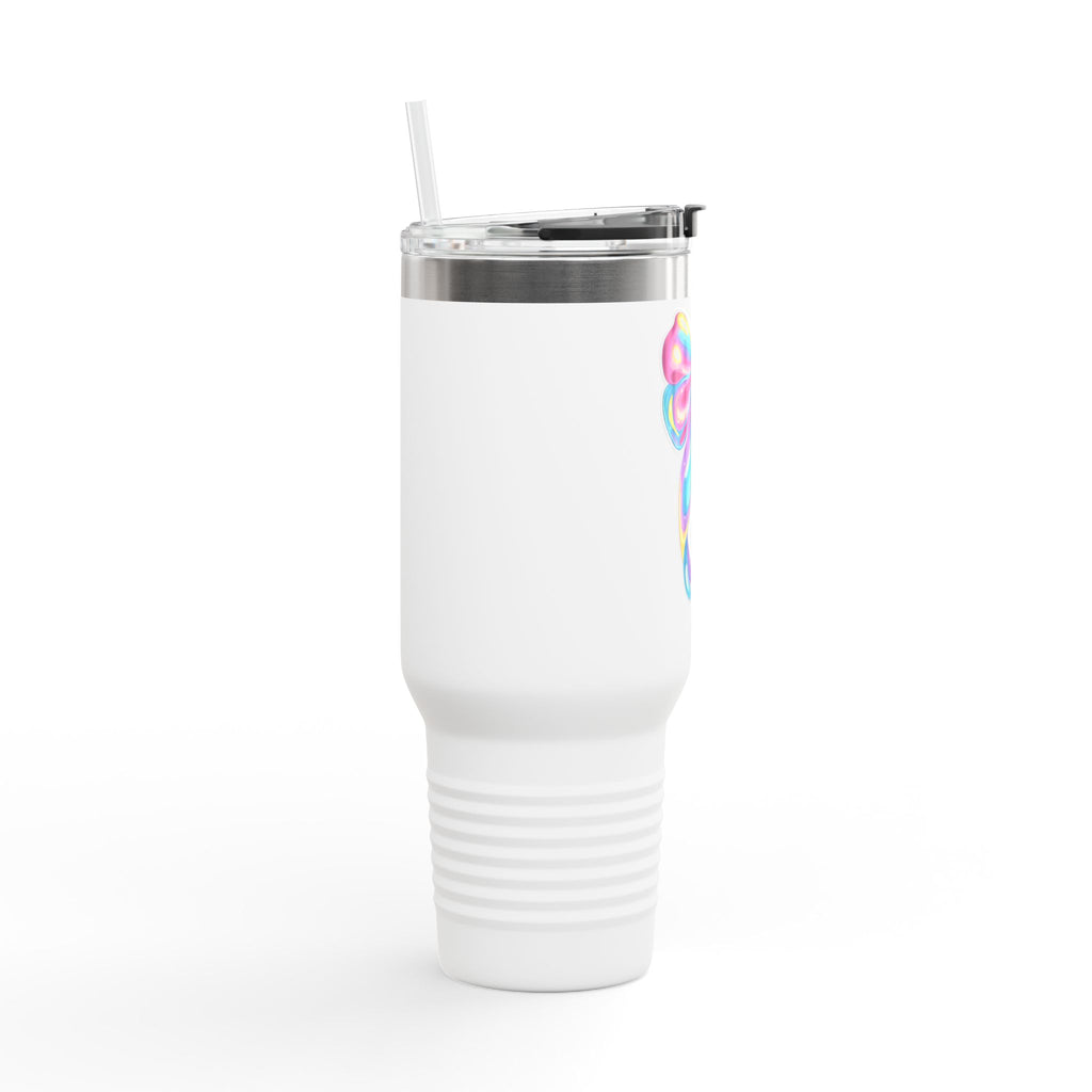 40oz Insulated Travel Mug — Iridescent Rainbow Gift Bow Design