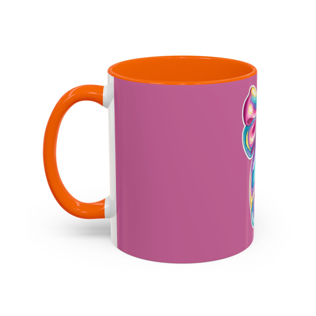 Pink Accent Coffee Mug with Rainbow Bow – Cute Gift Mug for Her