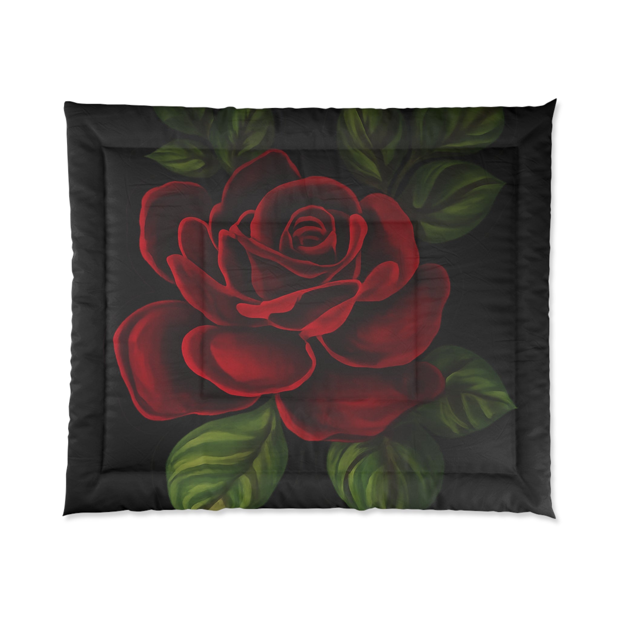 Red Rose Comforter – Bold Floral Bedding, Black & Scarlet Bedroom Decor
